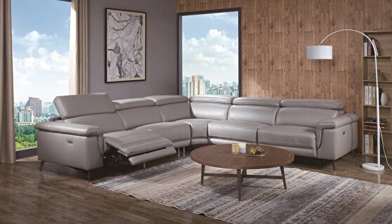 Gray full leather recliner 5pcs sectional couch