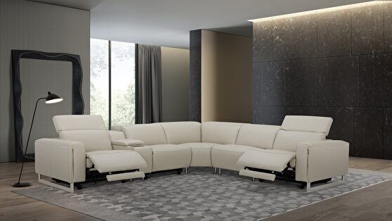 Smoke gray leather recliner sectional couch w/ power recliners