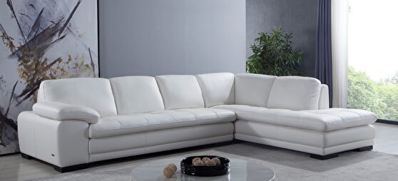 Right-facing white leather low-profile modern sectional