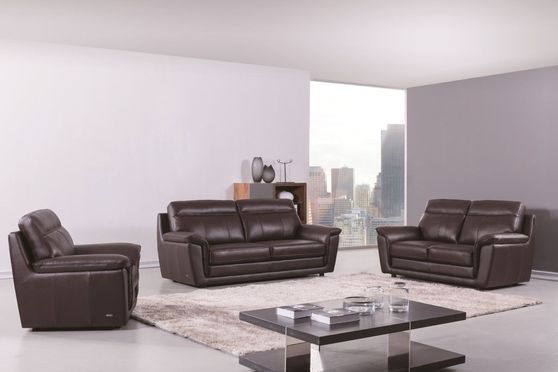 Contemporary casual style sofa in brown leather