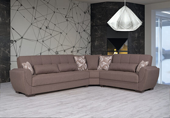 Reversible cacao fabric sectional w/ storage