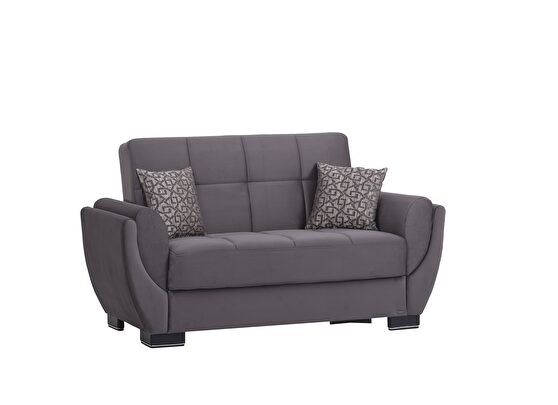 Gray microfiber sleeper loveseat w/ storage