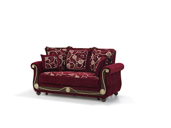Burgundy chenille middle eastern style traditional loveseat