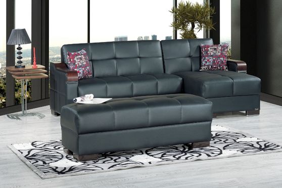 Black leatherette reversible sectional sofa