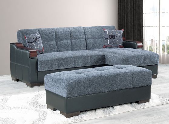 Gray chenille fabric reversible sectional sofa