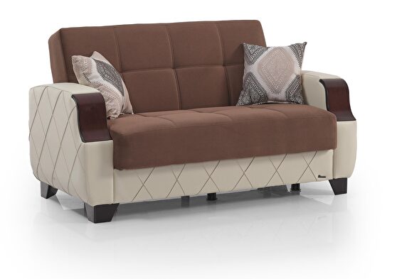 Two-toned brown/cream loveseat w/ storage