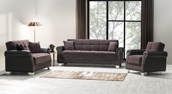 Modern brown sofa w/ bed option and storage