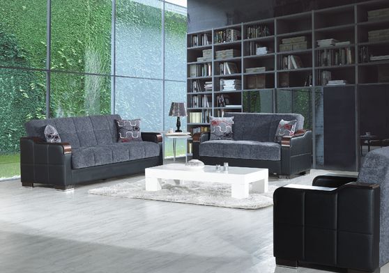 Modern gray fabric sofa w/ storage
