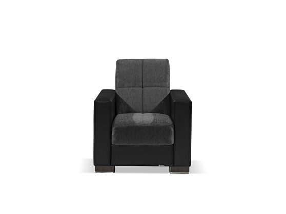 Gray microfiber / black pu leather chair w/ storage