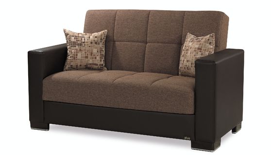 Two-toned brown chenille polyester loveseat w/ storage