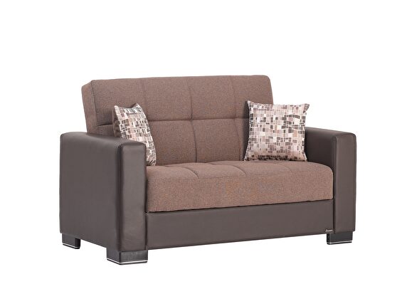 Two-toned brown chenille polyester loveseat w/ storage