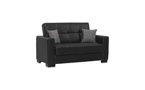 Black leatherette loveseat w/ storage