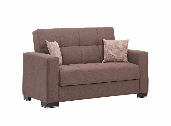 Brown chenille polyester loveseat w/ storage