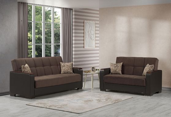 Brown microfiber / brown PU sofa bed w/ storage