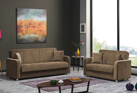 Chenille beige fabric convertible sofa w/ storage