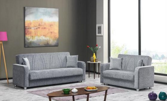 Chenille gray fabric convertible sofa w/ storage