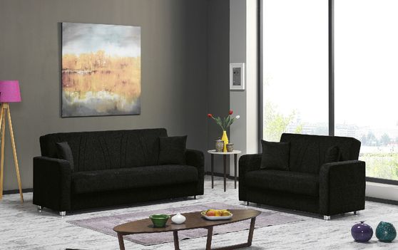 Chenille black fabric convertible sofa w/ storage