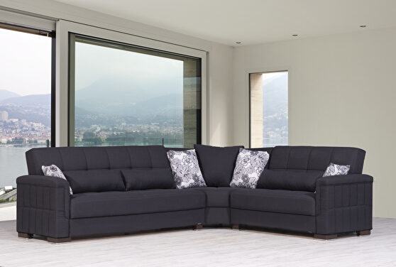 Fully reversible black fabric sectional