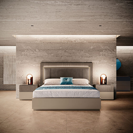 Italian modern tan stylish platform king bed