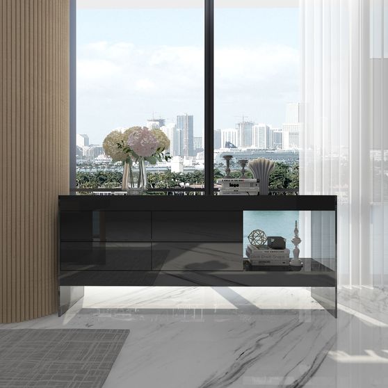 Glass legs / gray lacquer buffet/server