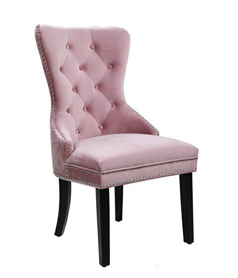 Pink velvet dining chair w/ nailhead trim