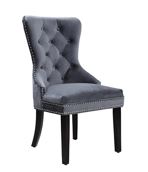Silver gray velvet dining chair w/ nailhead trim