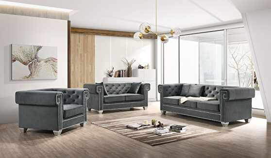 Contemporary velvet tufted back / sides sofa
