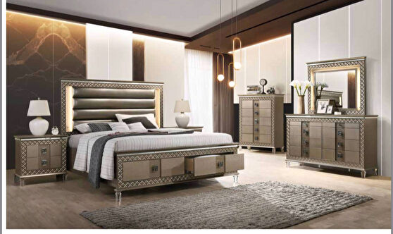 Contemporary style queen bed in bronze finish wood