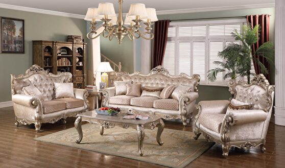 Transitional style sofa in champagne finish wood