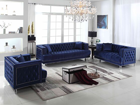 Modern style navy blue sofa with acrylic legs