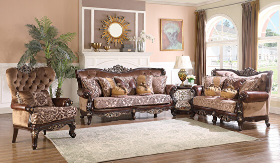 Transitional style sofa in cherry finish wood
