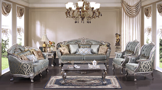Transitional style sofa in silver finish wood