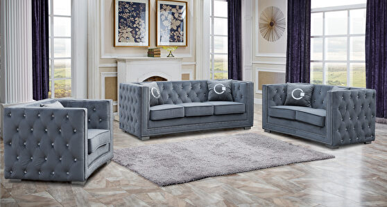 Modern style gray sofa with steel legs