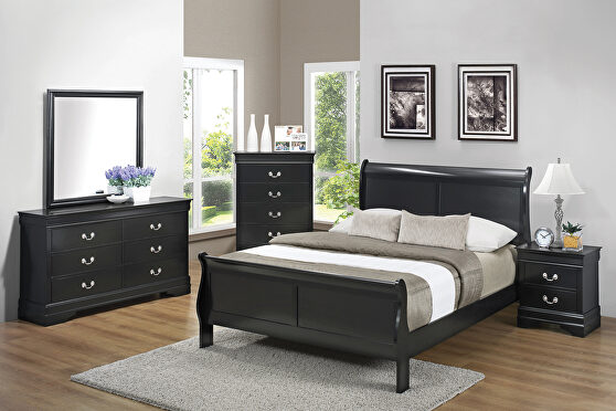 Black finish queen bed in casual style