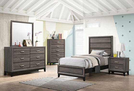 Rustic gray oak twin bed