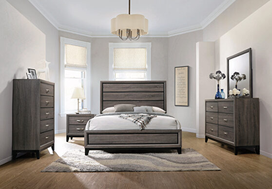 Rustic gray oak queen bed in casual style