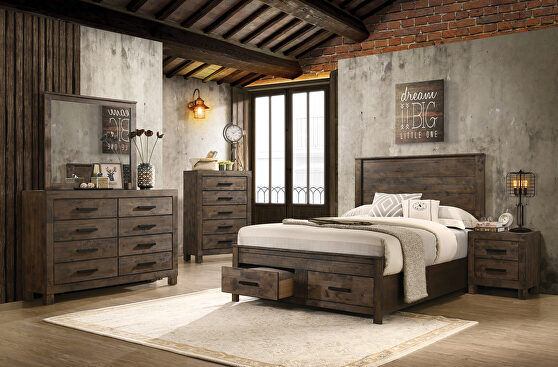 Rustic golden brown finish queen bed