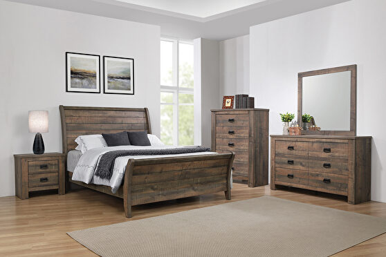 Weathered oak finish queen bed