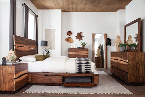 Smokey walnut and coffee bean finish storage e king bed