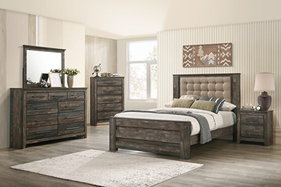 Weathered dark brown finish e king bed