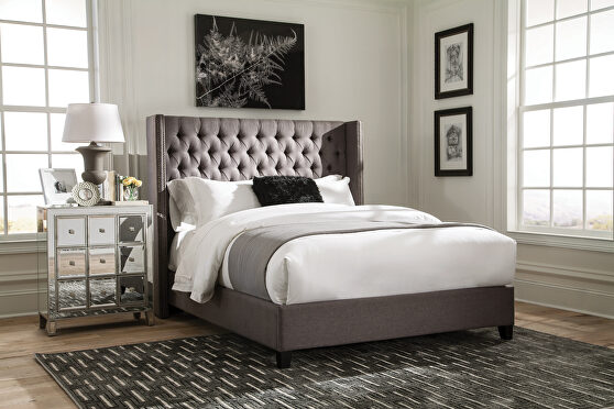 Gray fabric full bed w/ diagonal tufted headboard
