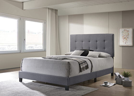 Gray fabric queen bed tufted headboard
