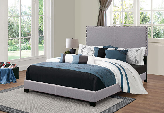 Upholstered gray queen bed