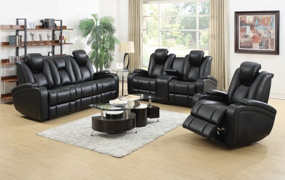 Stylish black power motion recliner sofa w/ led