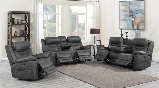 Power2 sofa in dark gray faux suede