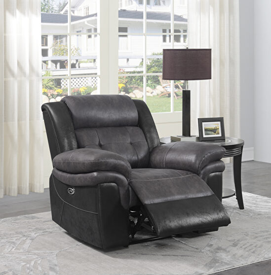 Power recliner in charcoal and matching black exterior