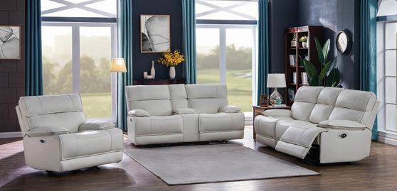 Power sofa in white top grain leather / pvc