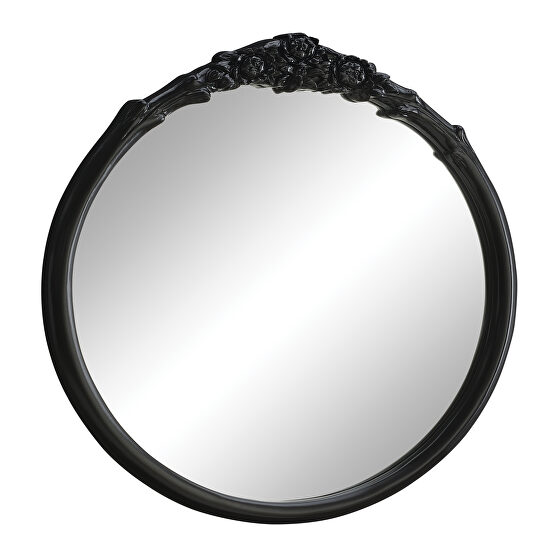 Glossy black round mirror