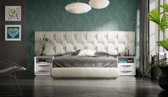 European beige / white high gloss contemporary platform bed