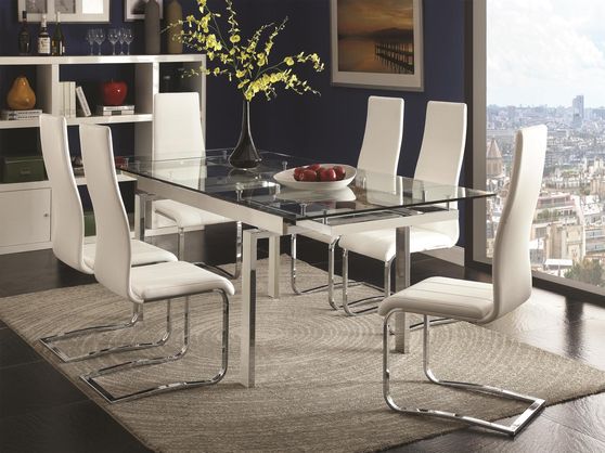 Glass and chrome modern extension dining table